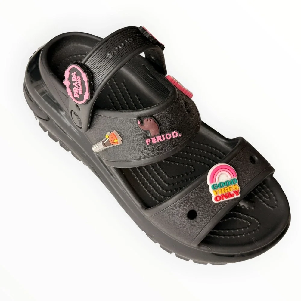 Crocs Mega Crush Sandals Black Platform Custom Designer Inspired Charms Womens 7